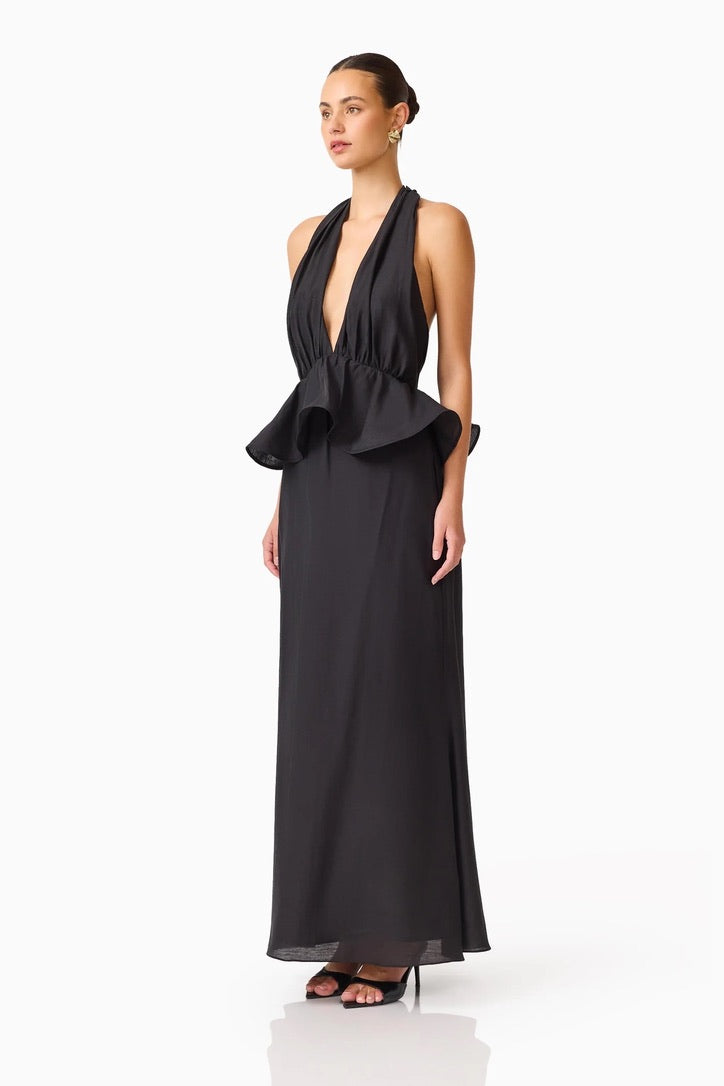Elliatt Fiorina Halter Neck Peplum Gown - Black