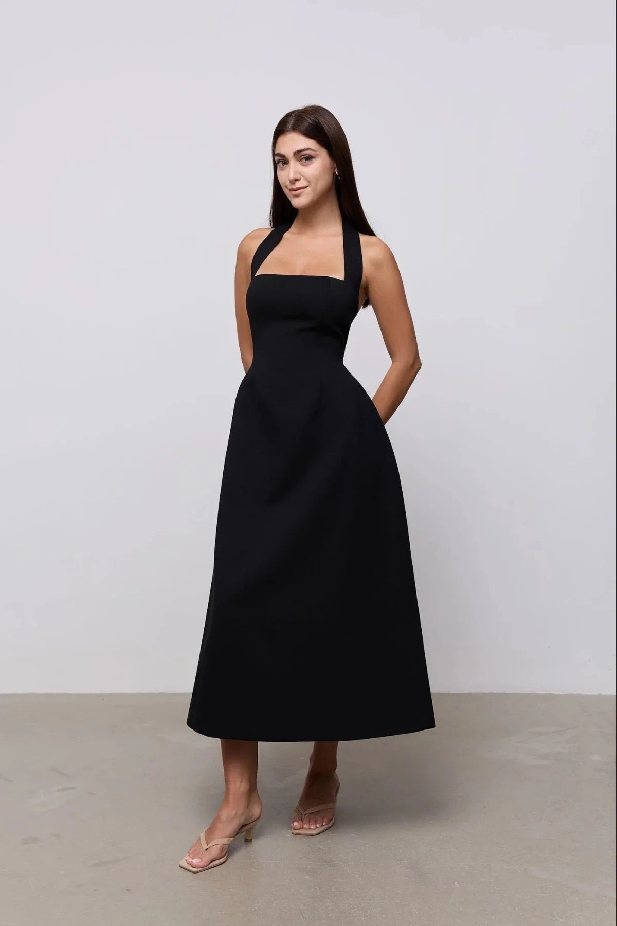 Odd Muse Cotton Mix Halter Midi Dress -Black