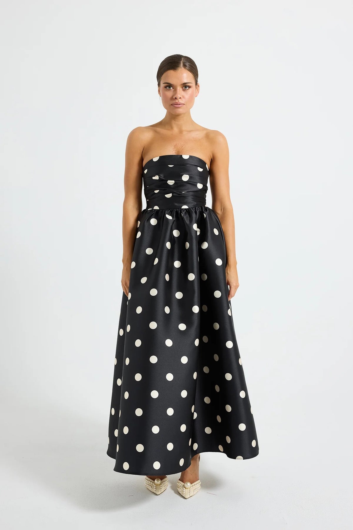 Pasduchas Dottie Strapless Midi Dress - Black & Cream