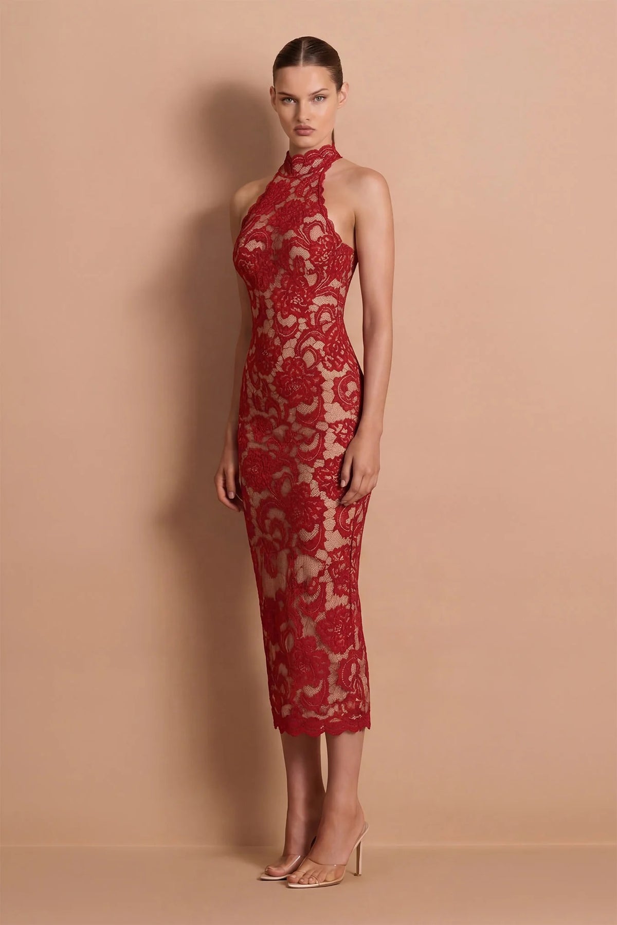 Nookie Alessia High Neck Midi Dress - Red