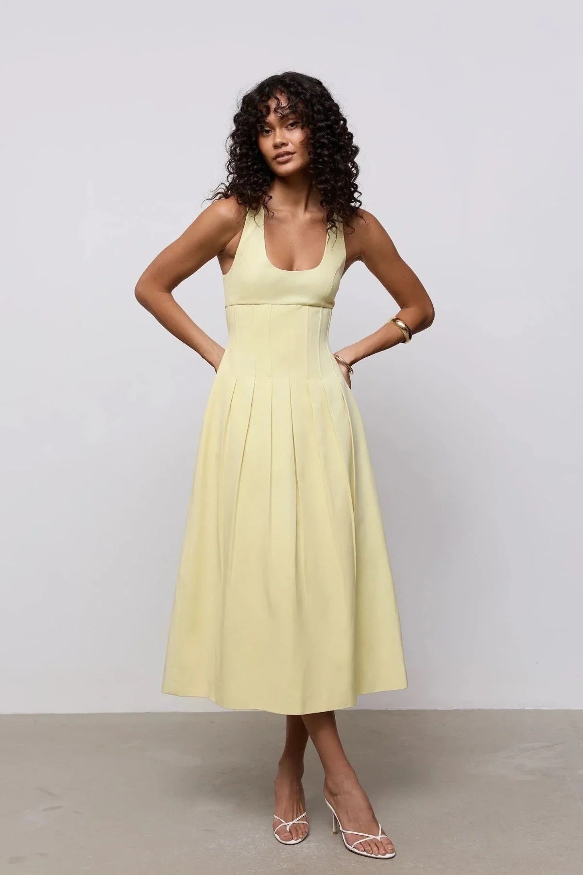 Odd Muse Cotton Mix Cinched Midi Dress - Lemon