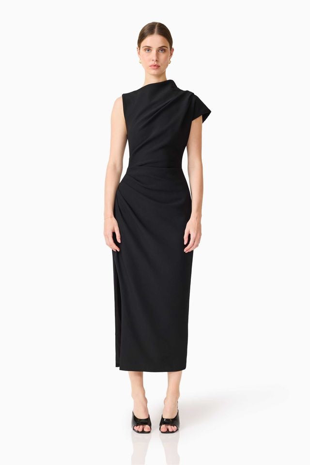 Elliatt Chantal Asymmetrical Midi Dress - Black