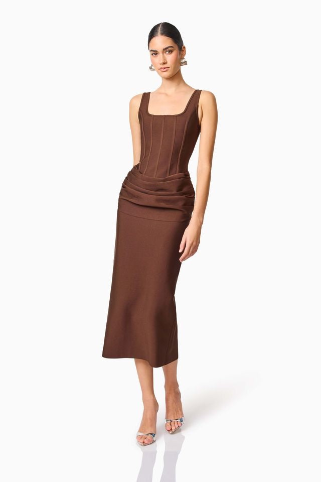 Elliatt Floriana Sleeveless Column Dress - Brown