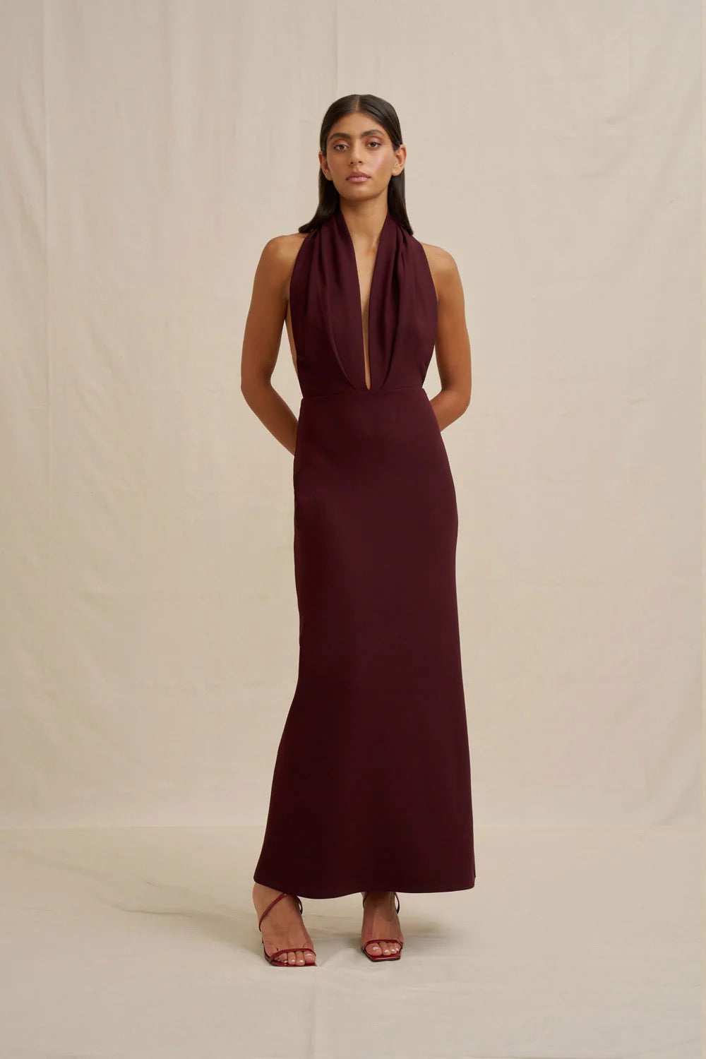 By Johnny Imogen Halter Dress - Burgundy