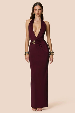 Nookie Portia Halter Maxi Dress - Wine