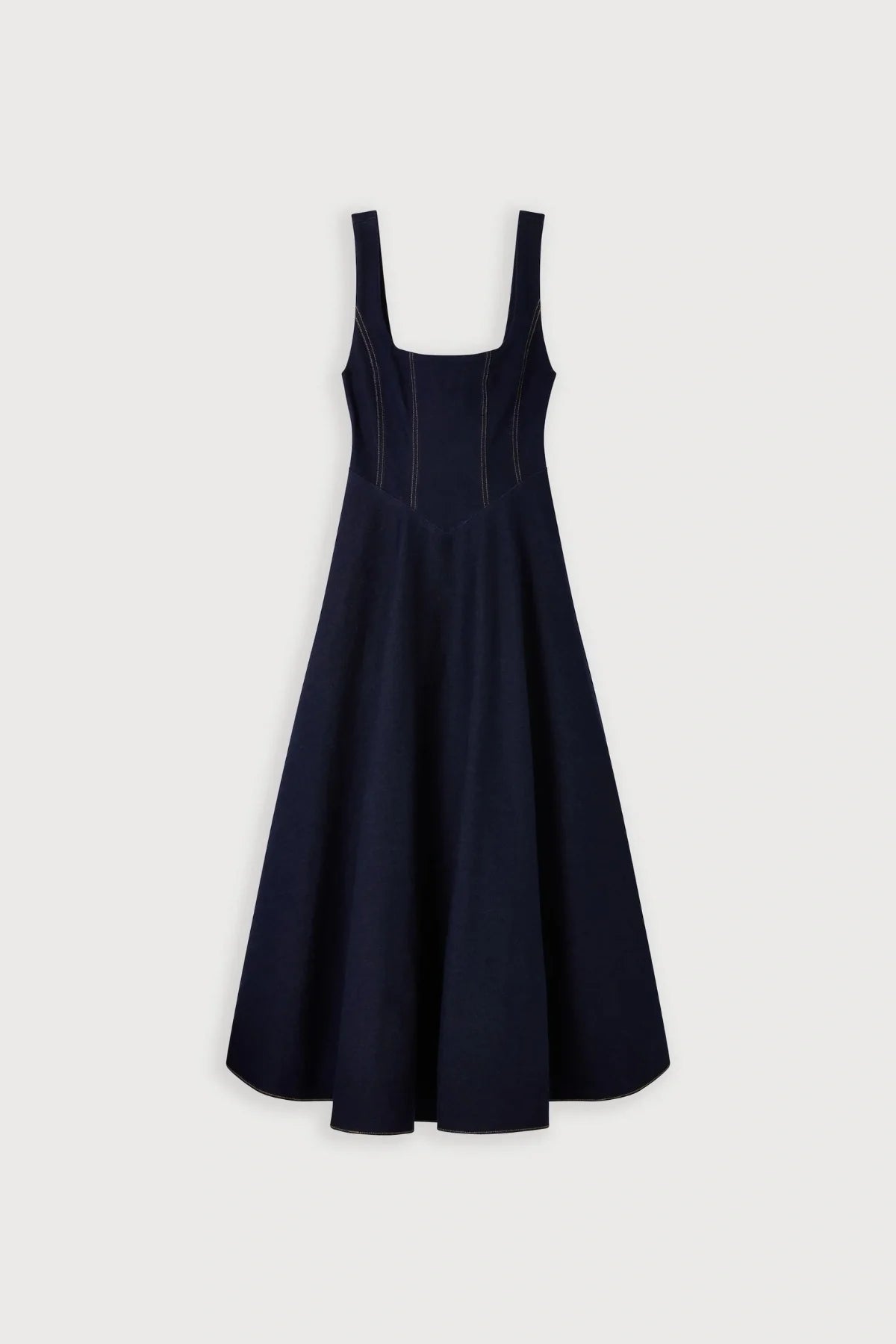Odd Muse Cotton Mix Denim Square Neck Midi- Dark Blue
