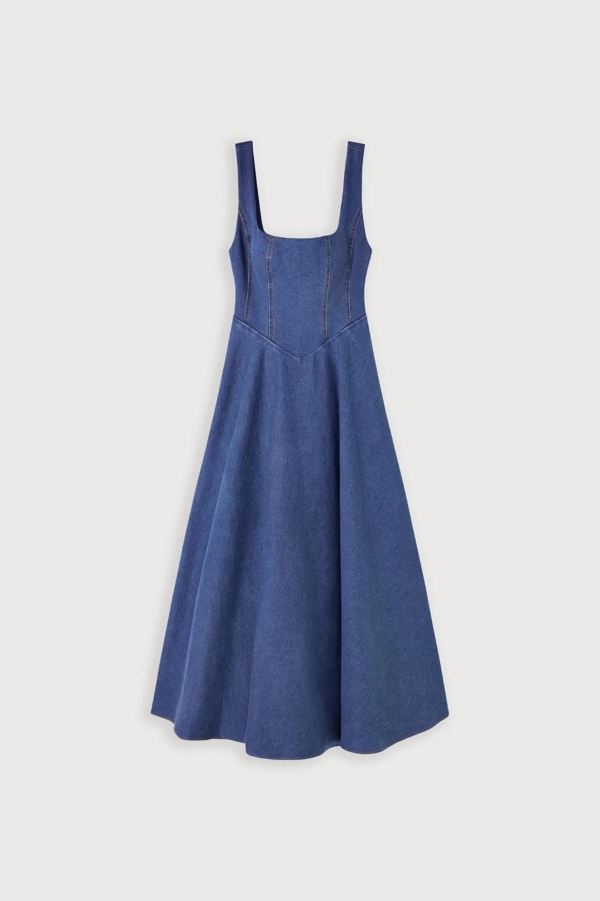 Odd Muse Cotton Mix Denim Square Neck Midi- Light Blue