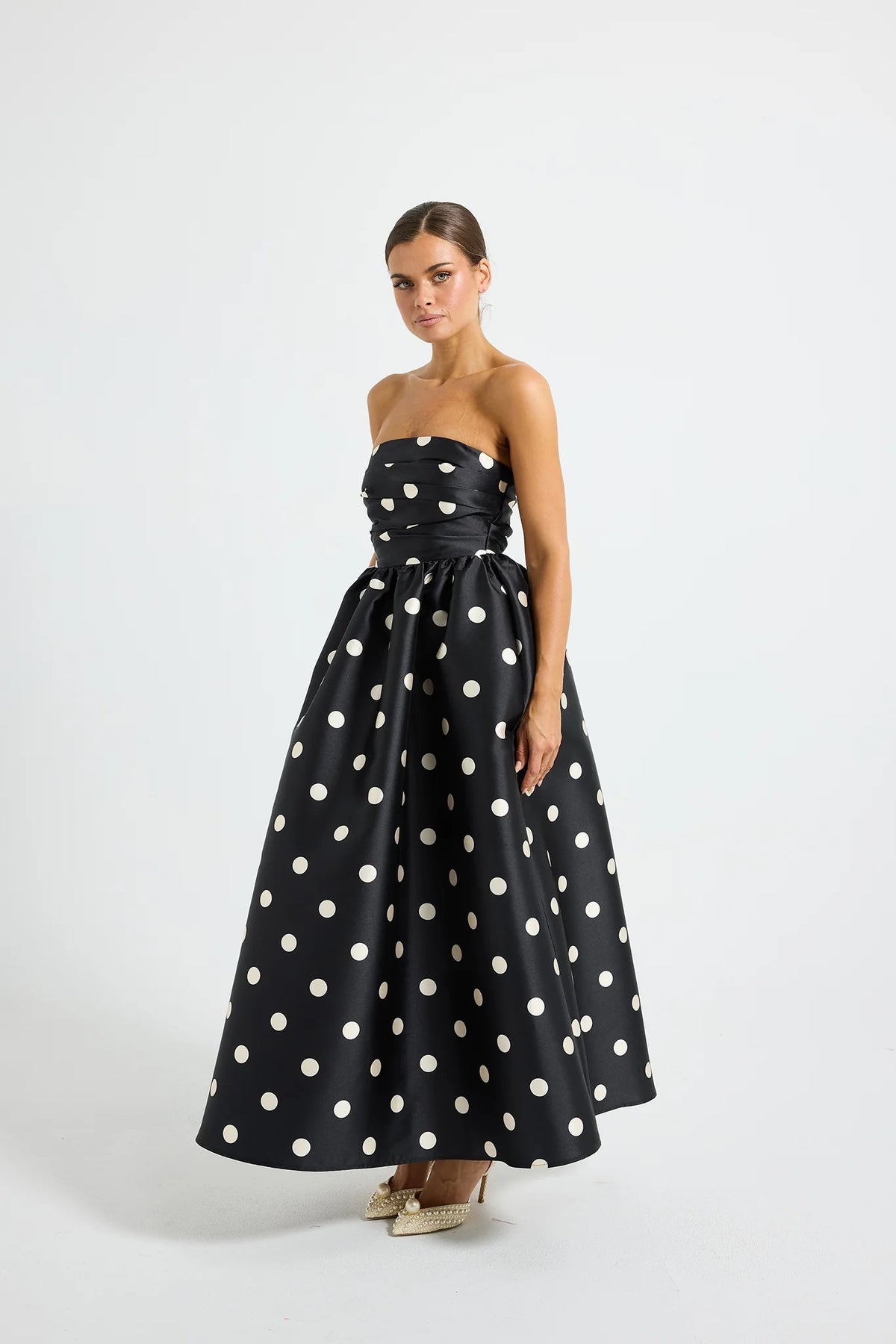 Pasduchas Dottie Strapless Midi Dress - Black & Cream