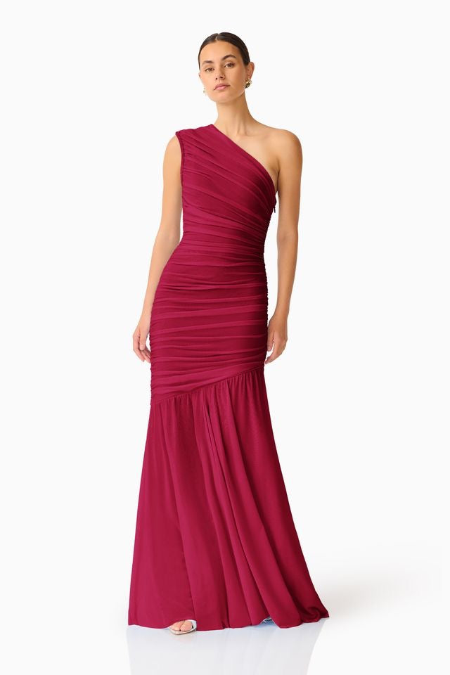 Elliatt Florencea One Shoulder Maxi Gown - Wine Red