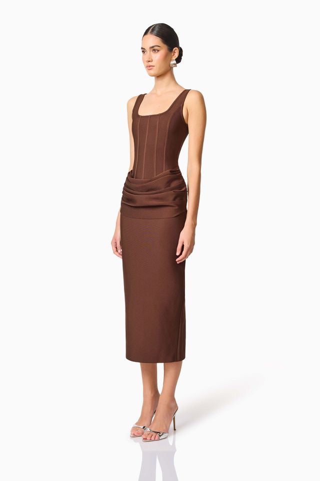 Elliatt Floriana Sleeveless Column Dress - Brown