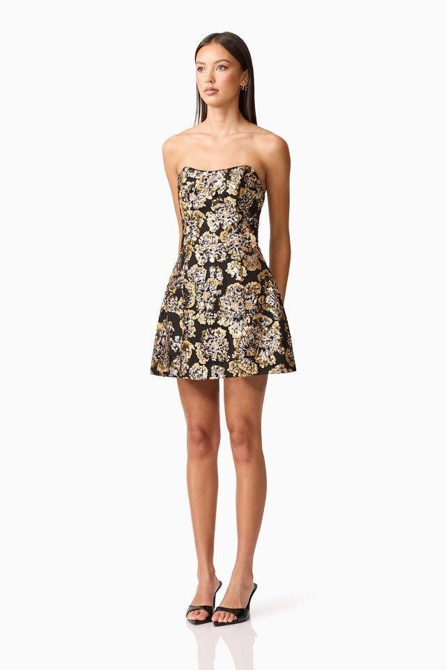 Elliatt Celeste Strapless Mini Dress - Black Gold
