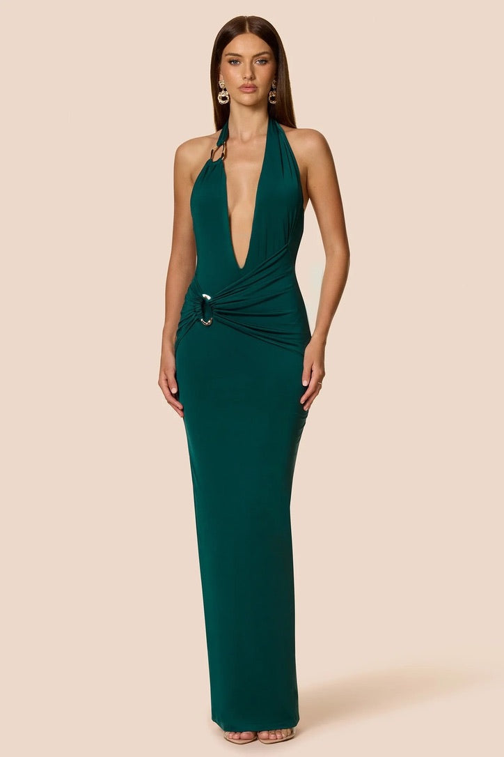 Nookie Leonie Halter Maxi Dress - Dark Teal - Dress Hire AU Nookie Leonie Halter Maxi Dress - Dark Teal - Dress Hire AU