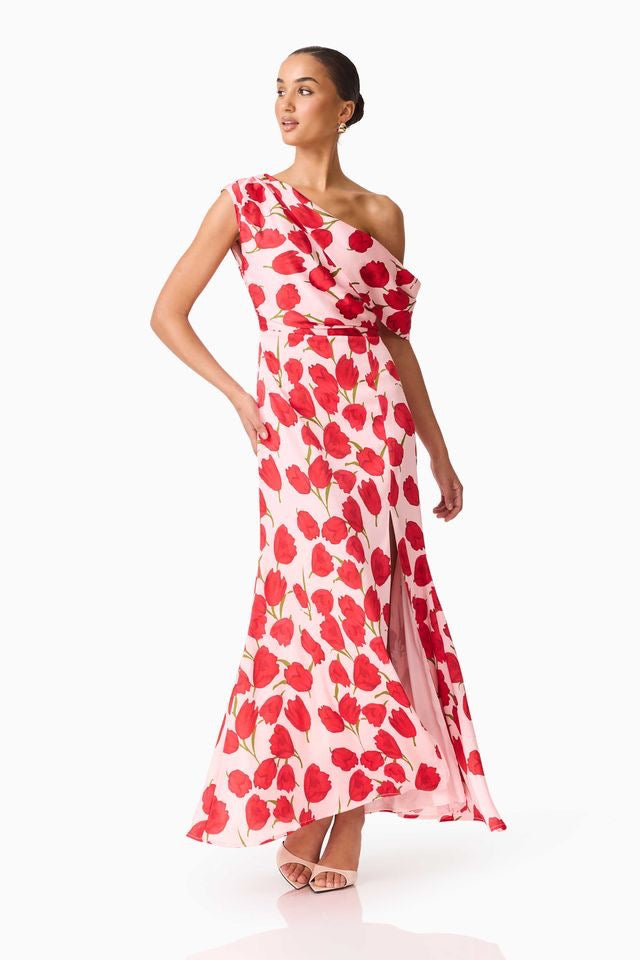 Elliatt Meila Asym Gown - Pink Floral Print
