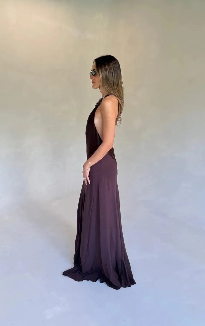 Sneaky Link Jaz V Neck Maxi Dress - Chocolate