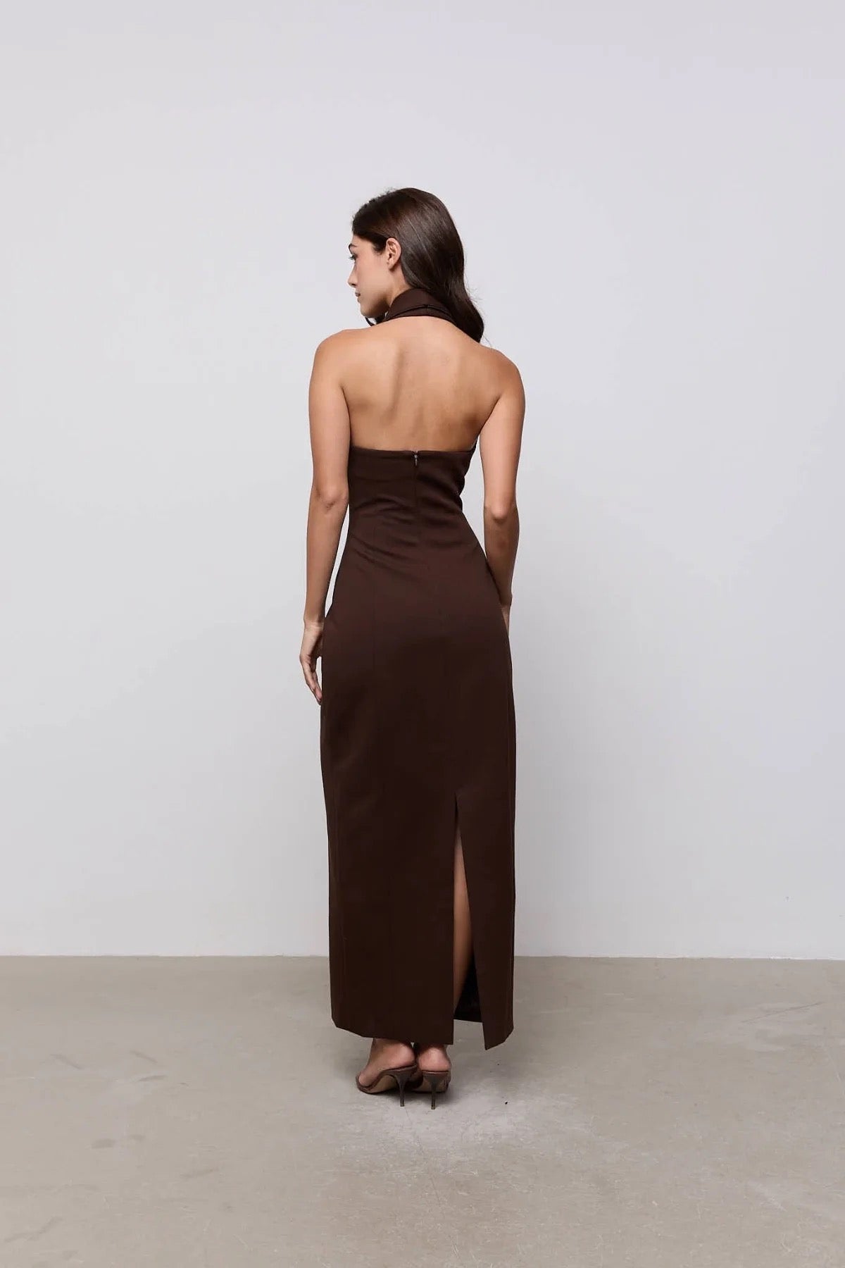 Odd Muse Cotton Mix Zip Collar Midi Dress - Dark Brown