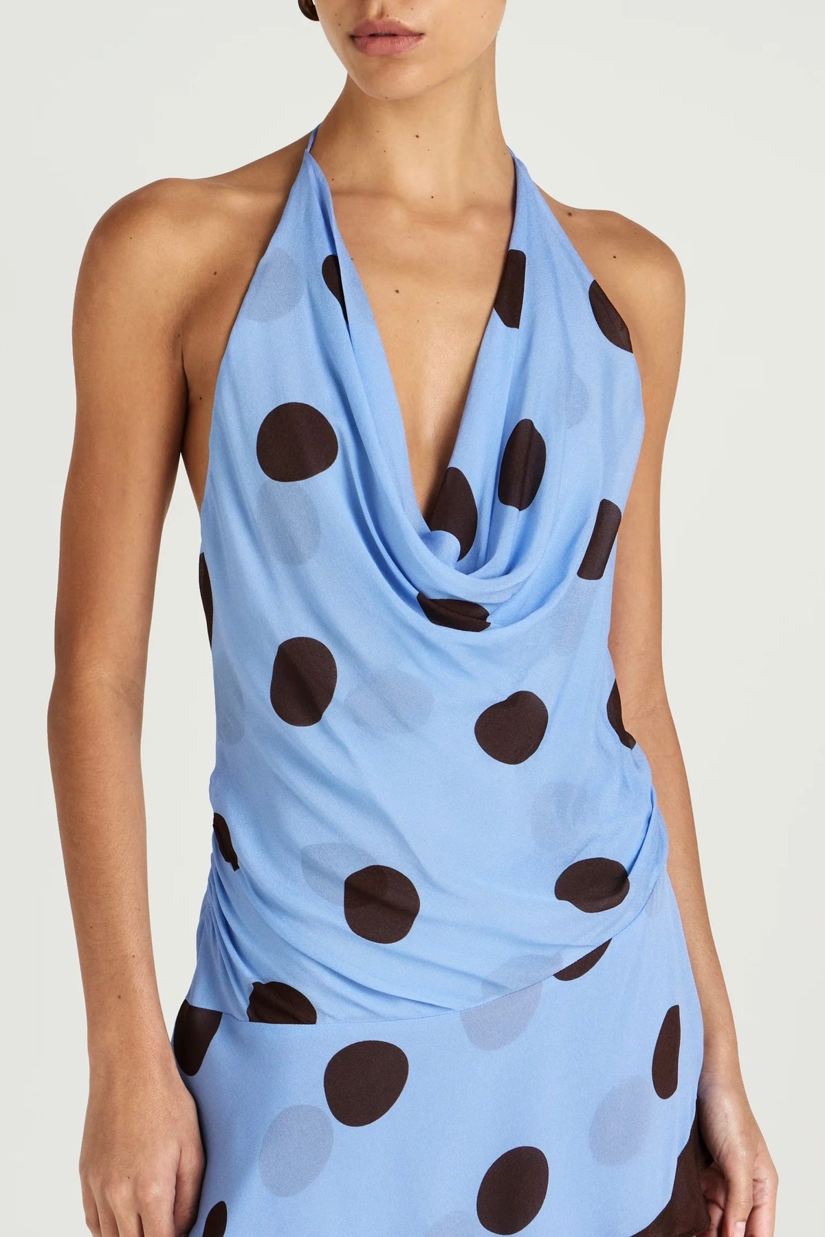 Benni Harlow Halter Mini Dress - Blue & Choc Polka