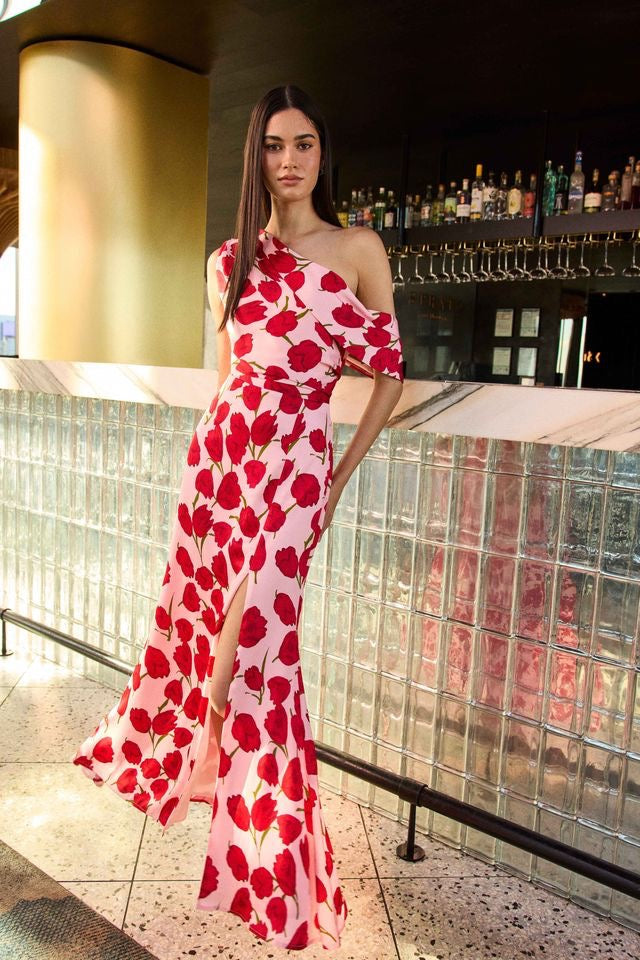 Elliatt Meila Asym Gown - Pink Floral Print