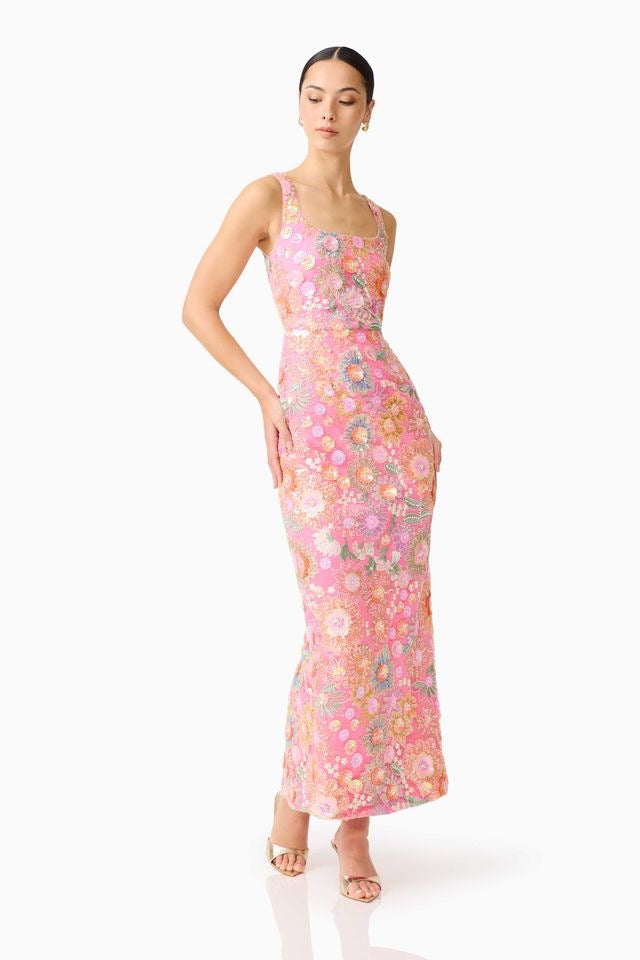 Elliatt Nathalie Column Ankle Grazer Dress - Pink Floral