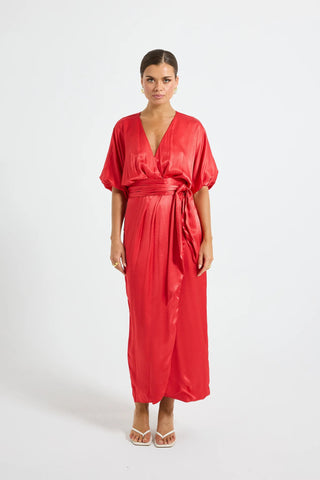 Pasduchas Quinn Wrap Midi Dress - Poppy