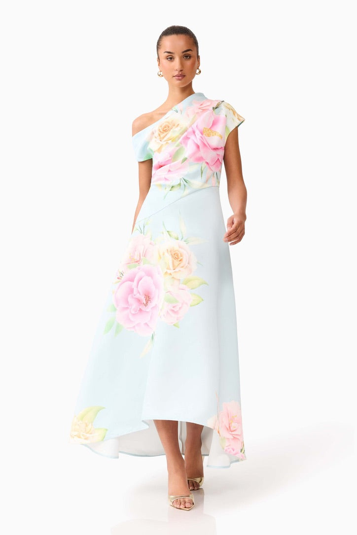 Elliatt Harper Asymmetrical Gown - Baby Blue Floral