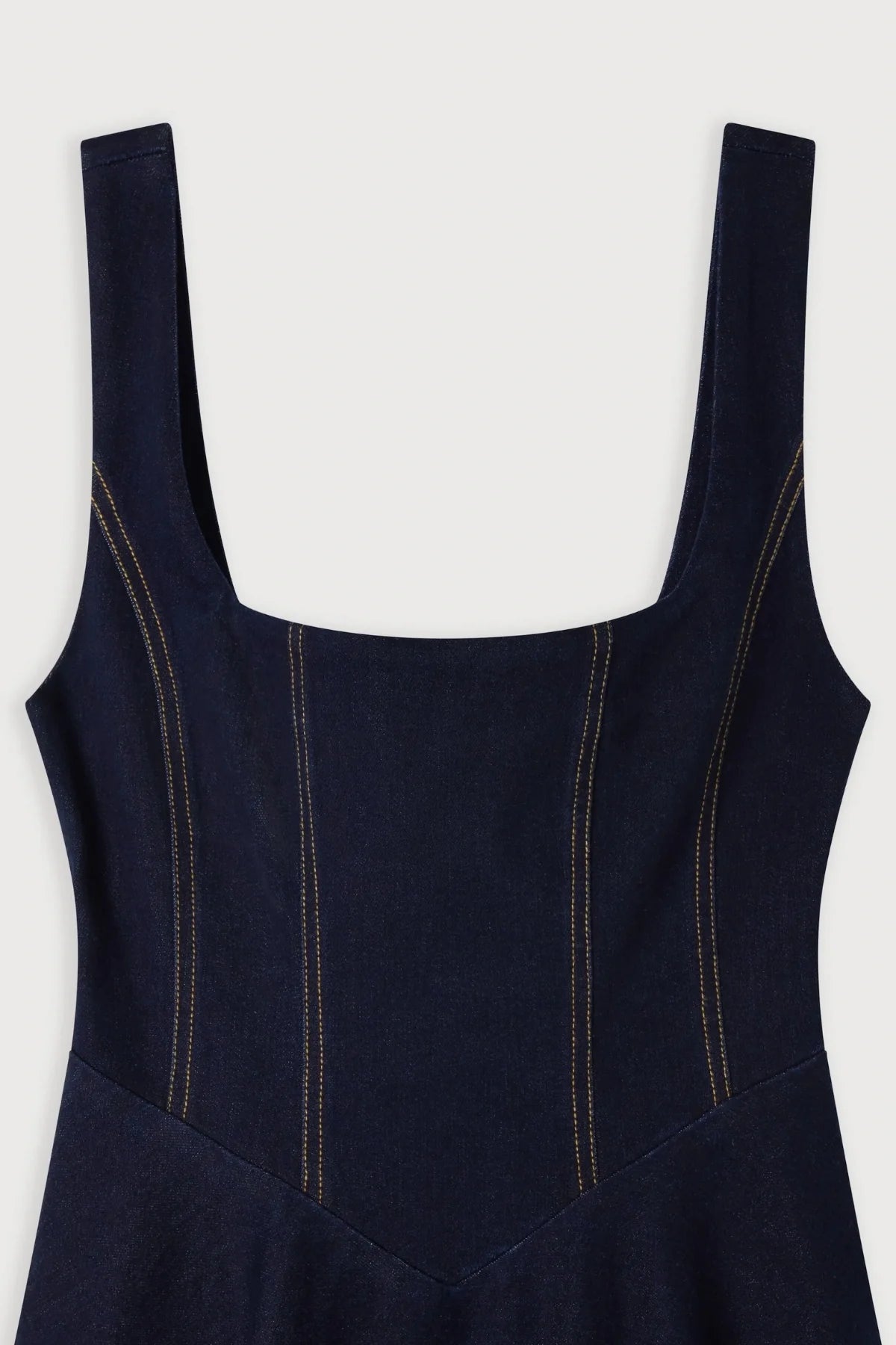 Odd Muse Cotton Mix Denim Square Neck Midi- Dark Blue