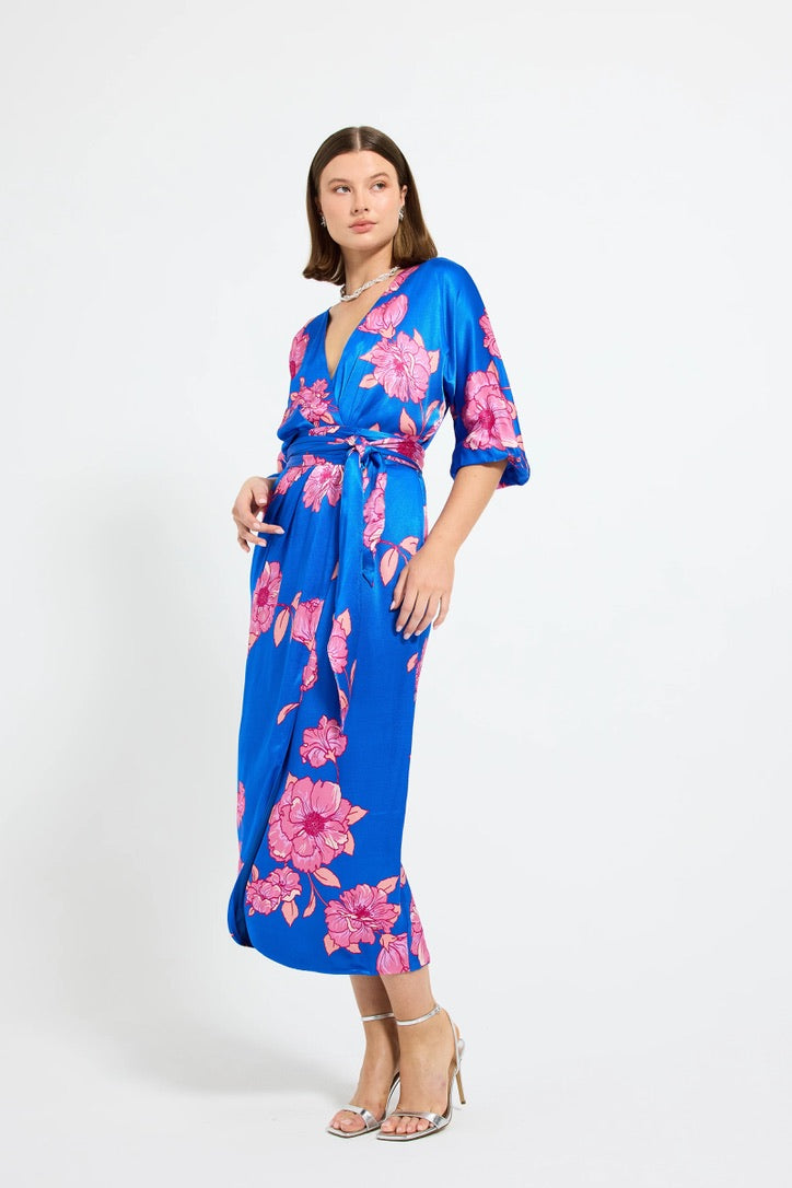 Pasduchas Margot Wrap Midi Dress - Cobalt