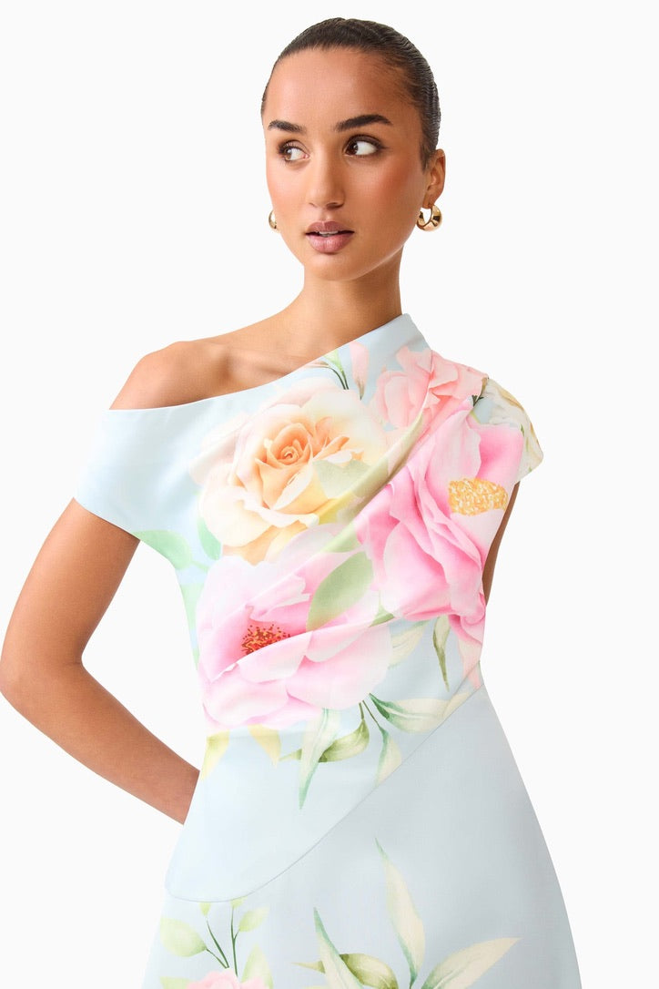 Elliatt Harper Asymmetrical Gown - Baby Blue Floral