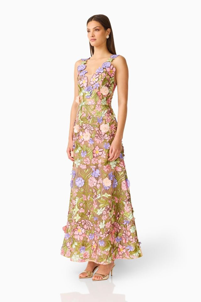 Elliatt Fiora A Line Gown - Green Multi