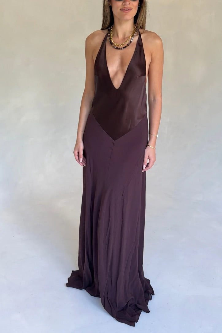 Sneaky Link Jaz V Neck Maxi Dress - Chocolate