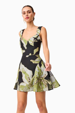 Elliatt Elysia A Line Mini Dress - Black & Green Floral