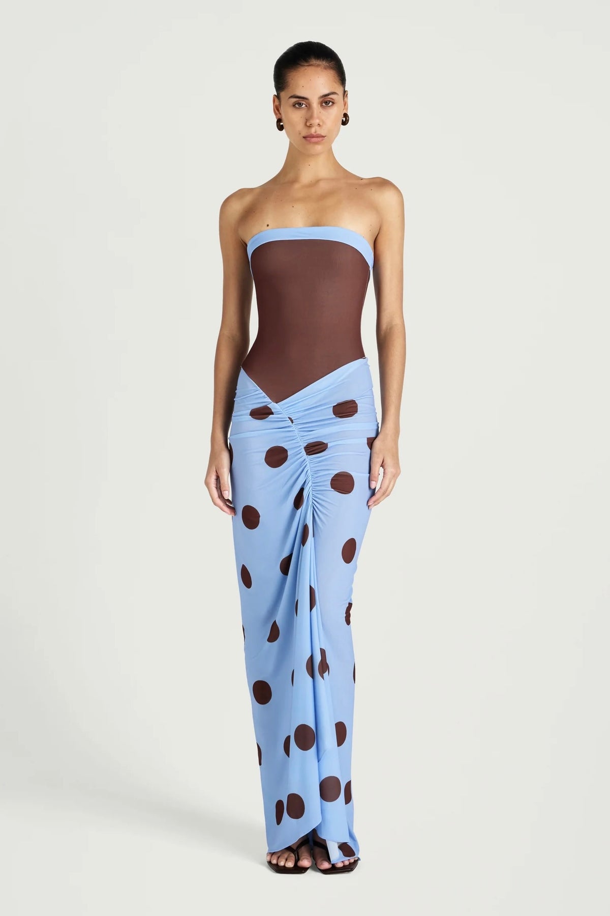 Benni Rumi Strapless Maxi Dress - Blue & Choc Polka