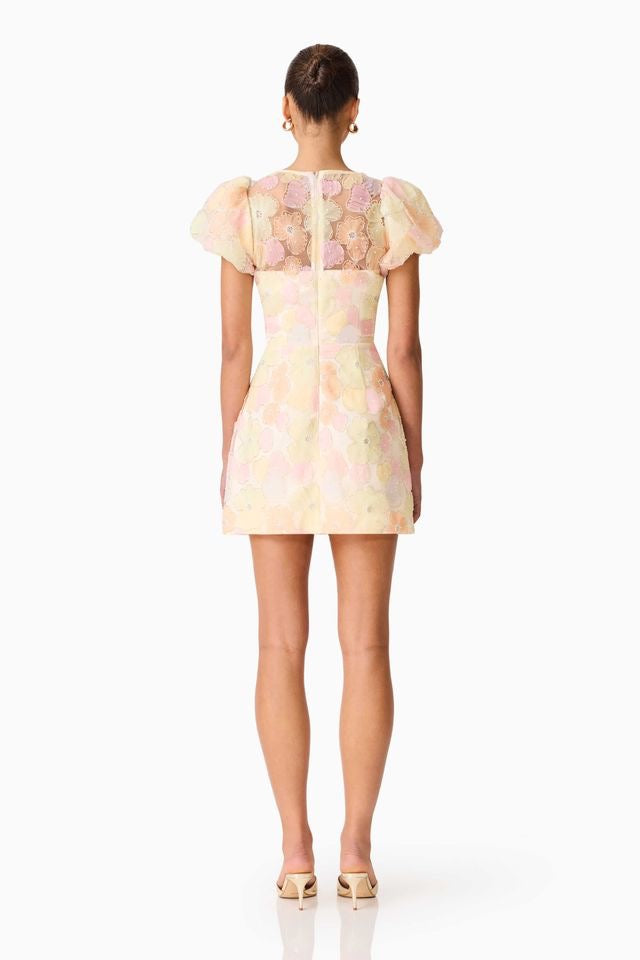 Elliatt Zaria Puff Sleeve Mini Dress - Yellow Floral