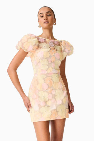 Elliatt Zaria Puff Sleeve Mini Dress - Yellow Floral