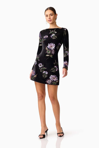 Elliatt Clio Long Sleeve Mini Dress - Black Multi
