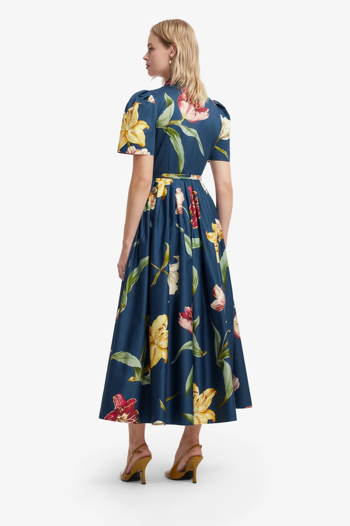 Leo Lin Bianca Short Sleeve Midi Dress - Lily Print in Indigo