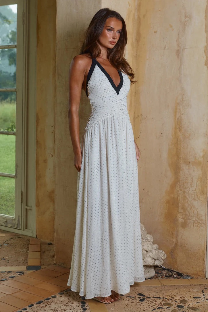 Runaway the Label Carolina Halter Ruched Maxi Dress - Polka