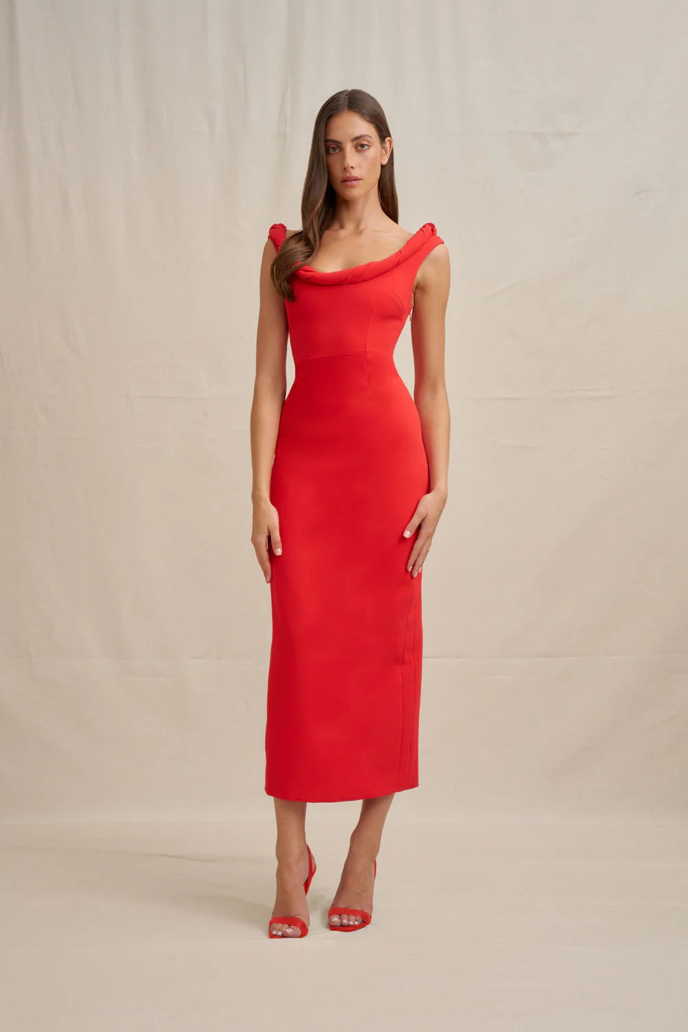By Johnny Talia Twist Midi Dress - Red