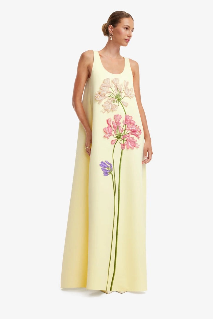 Leo Lin Cherlene Applique Gown - Agapanthus Print