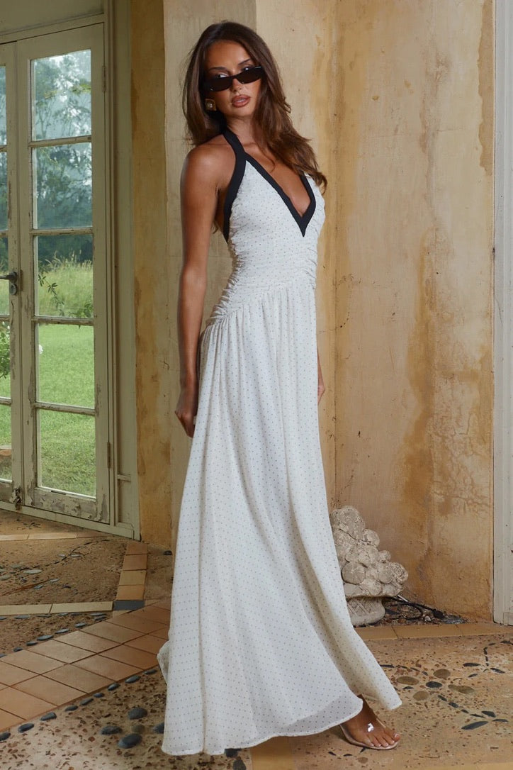 Runaway the Label Carolina Halter Ruched Maxi Dress - Polka