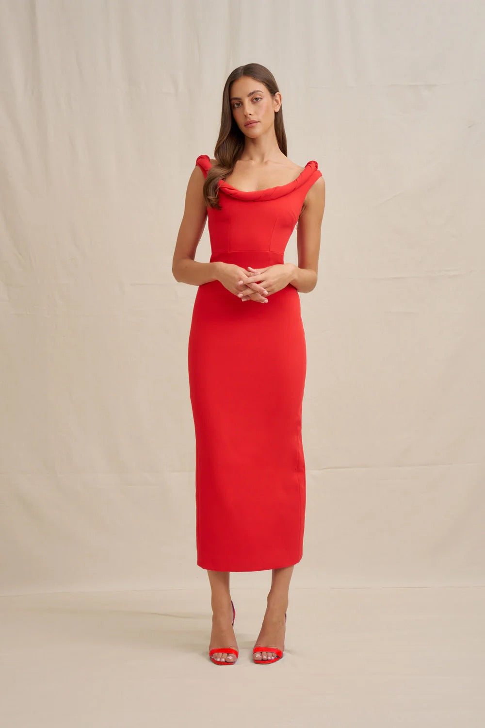 By Johnny Talia Twist Midi Dress - Red