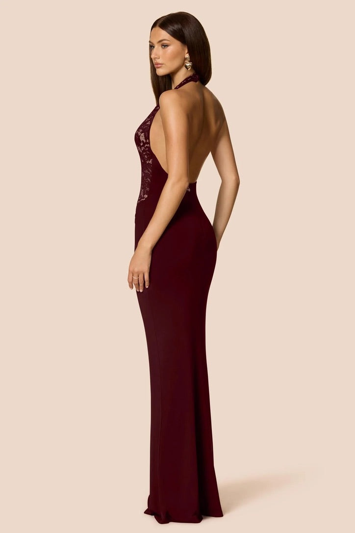 Nookie Lennox Halter Gown - Wine