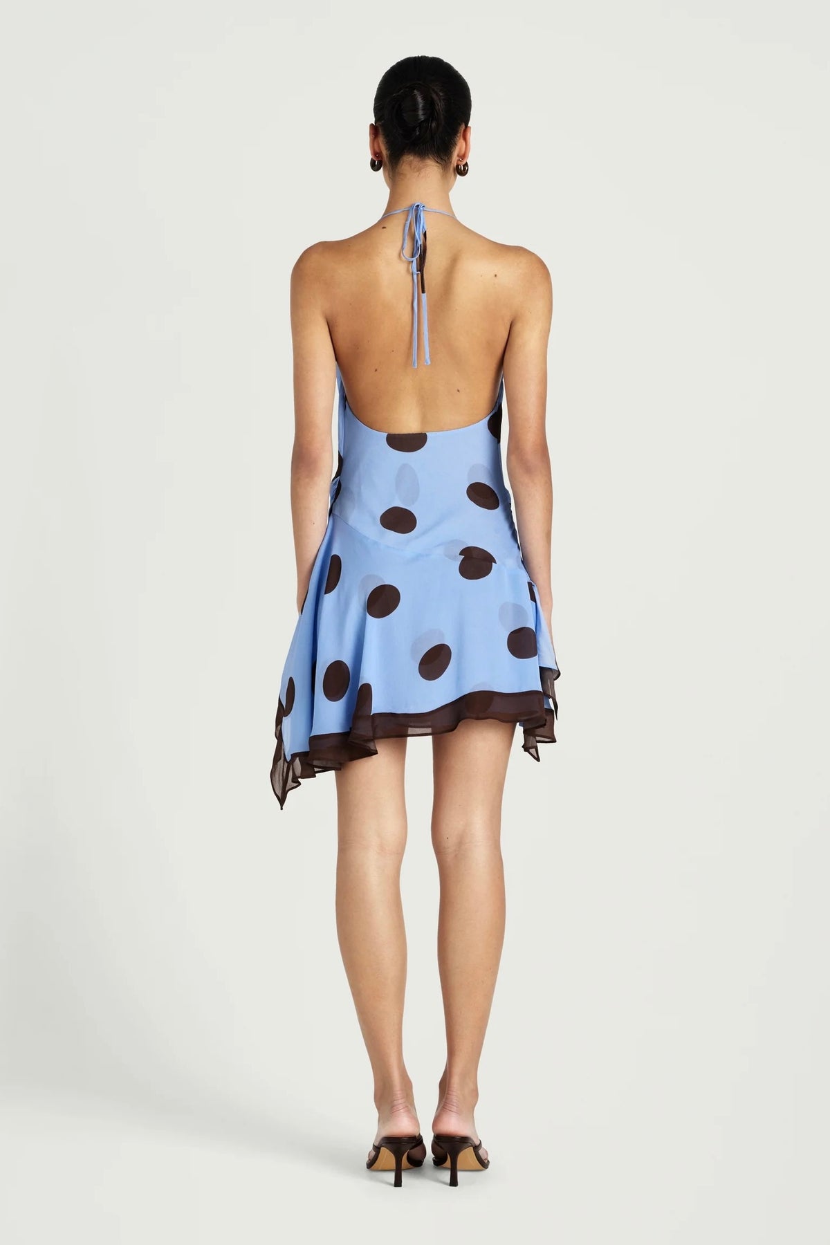 Benni Harlow Halter Mini Dress - Blue & Choc Polka