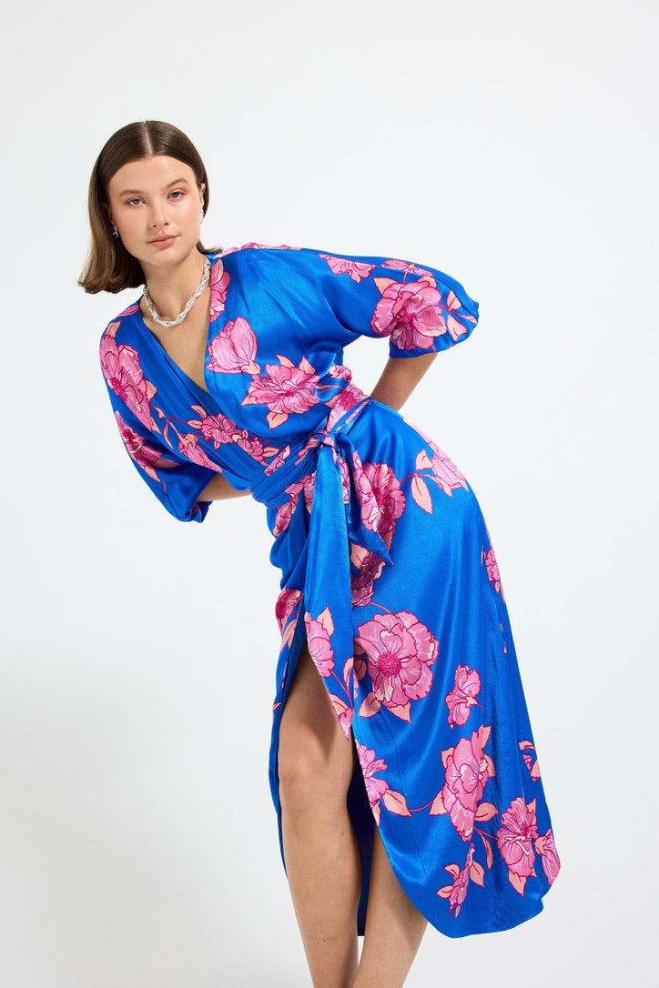Pasduchas Margot Wrap Midi Dress - Cobalt