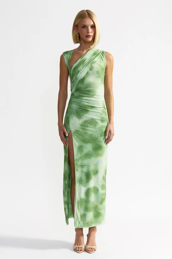 Lexi Henry Dress - Green Hibiscus Print