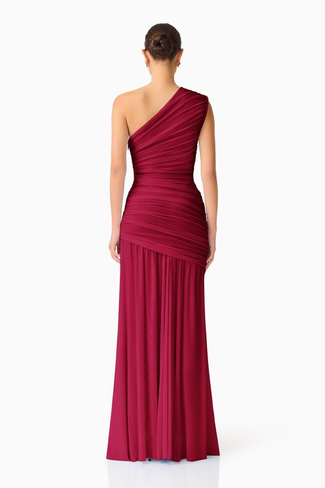 Elliatt Florencea One Shoulder Maxi Gown - Wine Red