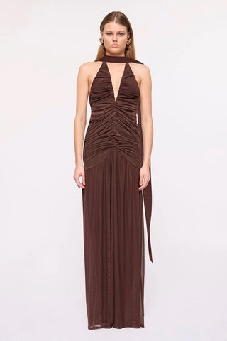 Suboo Chloe Halter Mesh Maxi Dress - Chocolate