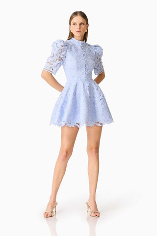 Elliatt Lacy Puff Sleeve Mini Dress - Powder Blue