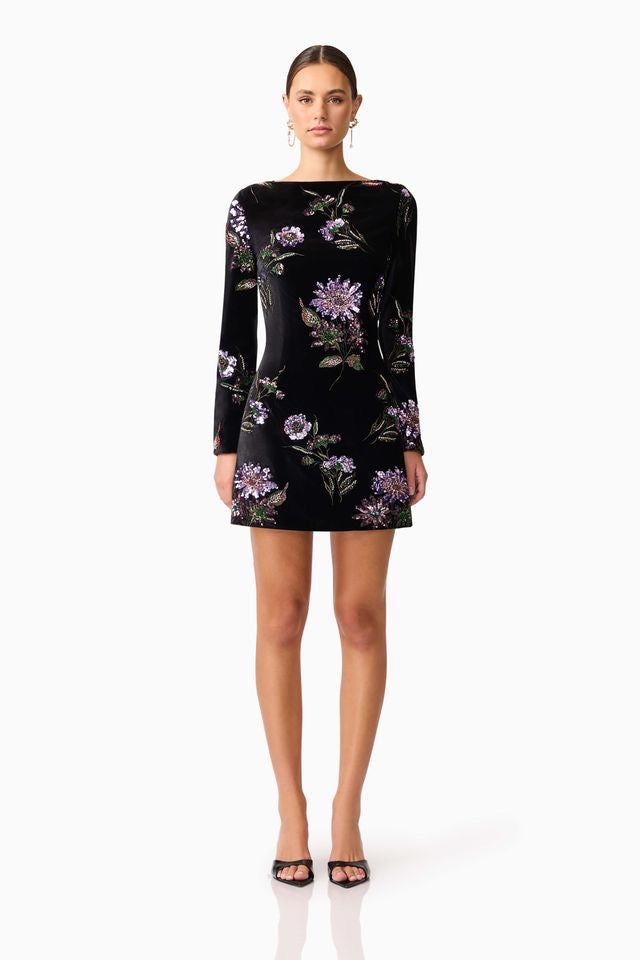 Elliatt Clio Long Sleeve Mini Dress - Black Multi