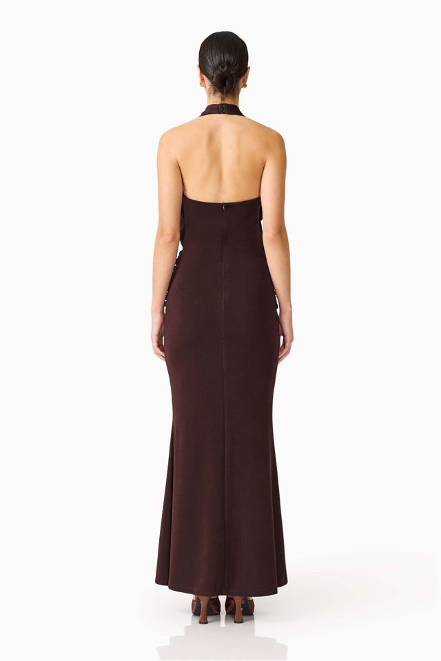 Elliatt Simone Cowl Neck Gown - Chocolate Brown