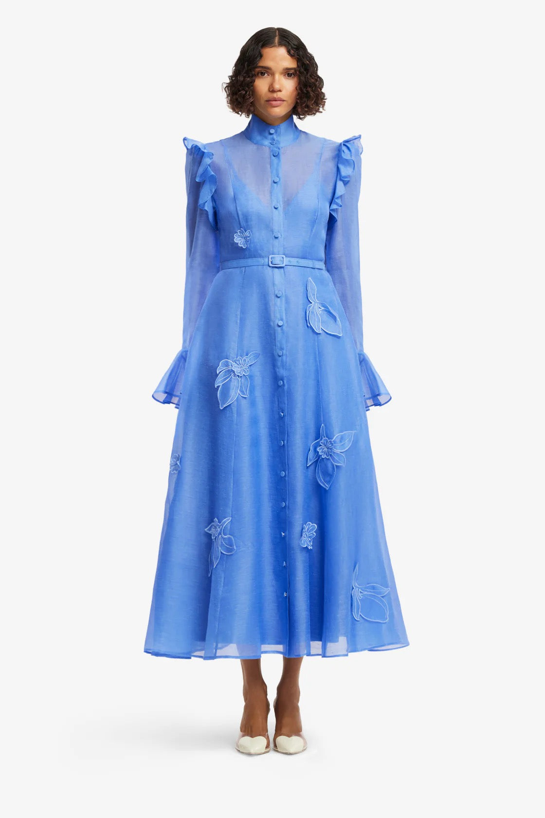 Leo Lin Katrina Applique Butterfly Sleeve Midi Dress - Azure